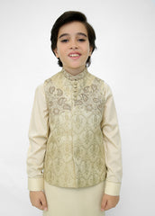 Stylish & Royal – Kids Embroidered Waistcoat Suit in Fawn & Golden