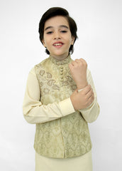 Stylish & Royal – Kids Embroidered Waistcoat Suit in Fawn & Golden
