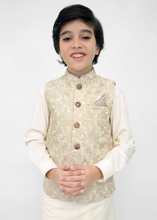 Kids Embroidered Waistcoat Suit Off-White