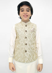 Kids Embroidered Waistcoat Suit Off-White