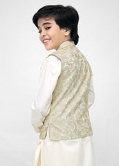 Kids Embroidered Waistcoat Suit Off-White