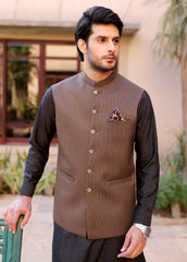 Dark Brown Plain Men Waistcoat